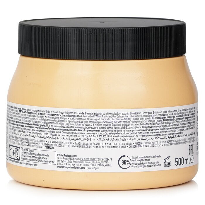 L'Oreal Professionnel - Absolut Repair Gold Quinoa + Protein Instant Resurfacing Mask (For Dry and Damaged Hair) 500ml