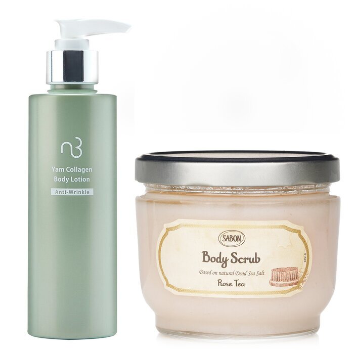Sabon Body Scrub - Rose Tea X Natural Beauty Yam Collagen Body Lotion 2pcs