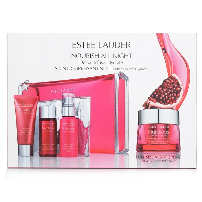Nutritious Super-Pomegranate Nourish All Night Set: Night Creme+ Milky Lotion+ Lotion Intense Moist+ Cleansing 4pcs